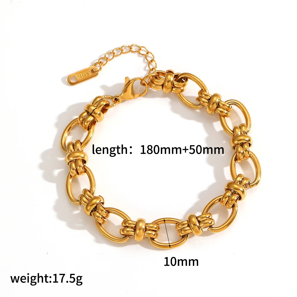 Modisches Armband aus Edelstahl mit breiter Kette, 18 Karat vergoldet, wasserdicht, Schmuckaccessoire für Damen und Herren. – Detail 6
