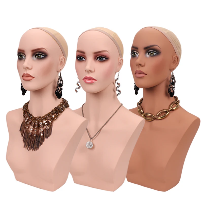 Plussignature انفصال عارضة أزياء رئيس لشعر مستعار أنثى دمية رئيس ماكياج الباروكات عرض رئيس بولي كلوريد الفينيل تمثال نصفي المعرضة مع غطاء سفلي حامل
