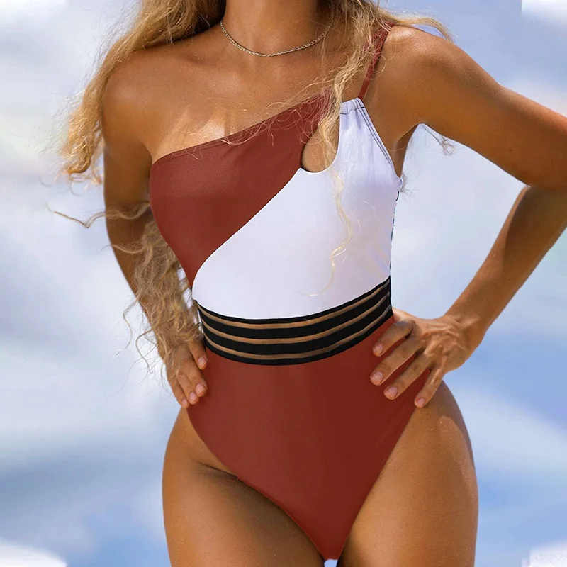 2023 New Summer Sexy Swimsuit Women's Bikini Mesh Splicing One-piece Triangle Thong Set Tankini Women