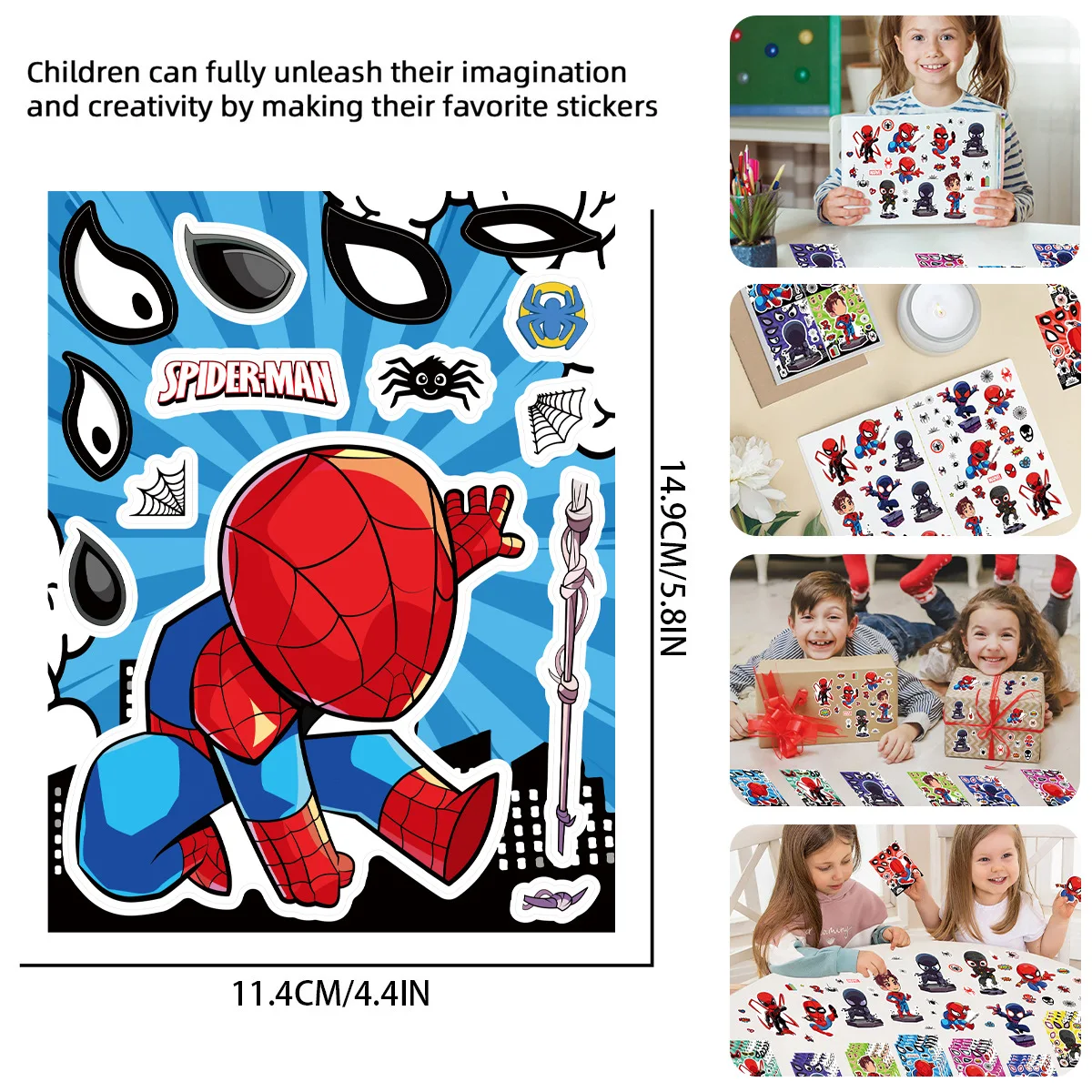 

8/16Sheets Spider-Man Make a Face Puzzle Stickers DIY Laptop Luggage Skateboard Superhero Graffiti Decal Cool Sticker for Kids