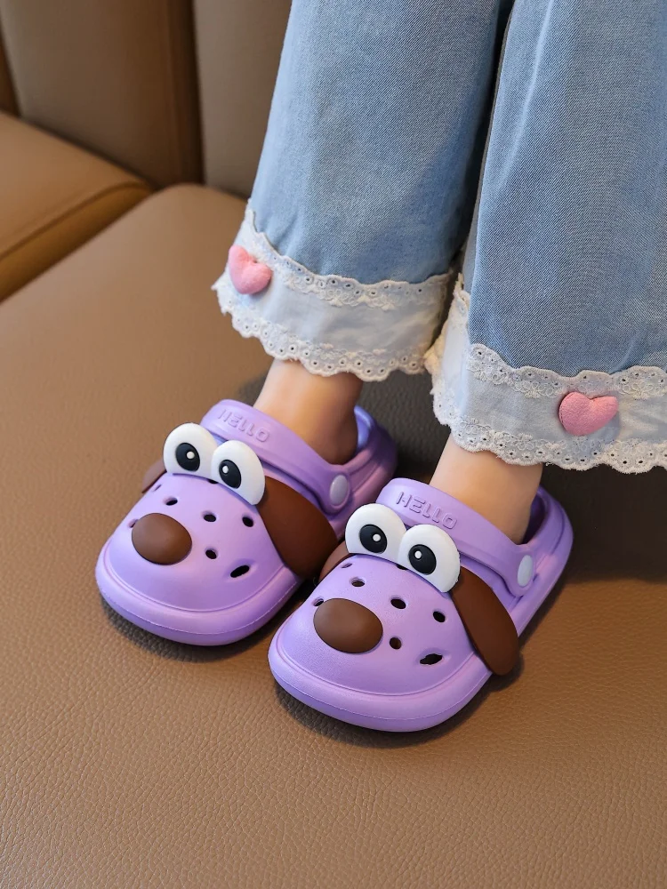 

2025 New Slippers Summer Wear Smiling Playful Purple Big-Eared Dog Sandals for Kids