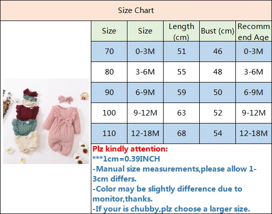 New Long Sleeve Rompers Baby Girls Spring & Autumn Jumpsuit Newborn Clothes Solid Ruffled Clothing with Headband Baby Clothing