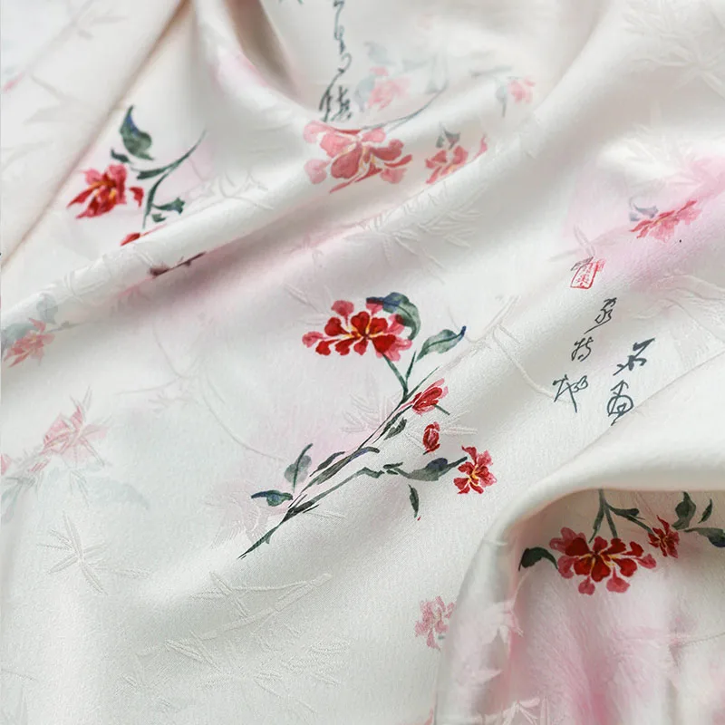 Freihand-Safflower-Kalligraphie-Set im nationalen Stil, Jacquard-Druck, Stoffhemd-Set, Cheongsam-Kleid, Frühling, Herbst und Sommer – Detail 3