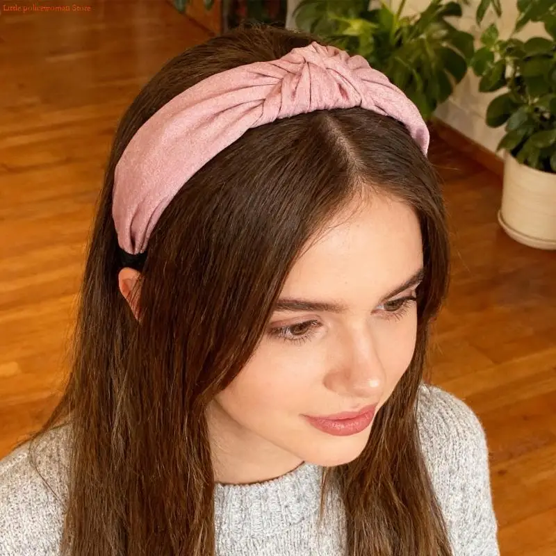 F92D Fabric Knot Design Headbands Pink Printed Hair Accessory For Women Girls Comfortable Styling