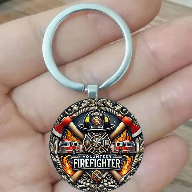 ريترو "رجال الاطفاء المتطوعين" مع شاحنة إطفاء وسلسلة مفاتيح لهب، مناسبة للعائلات، هدية مثالية لرجال الإطفاء، رجل الإطفاء