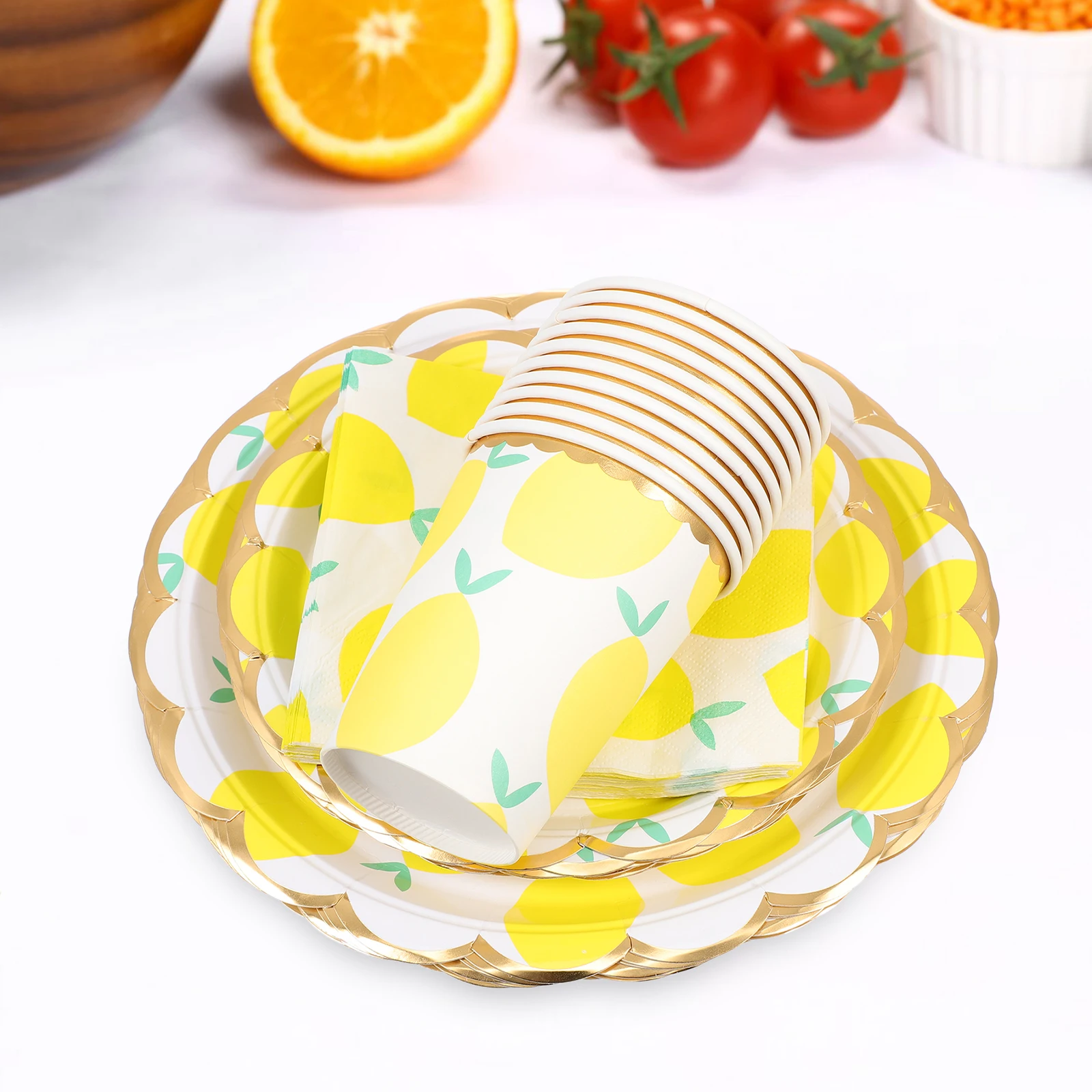 

1 set Birthday Party Paper Plates Cups Set Disposable Tableware Fruit Design Decorations Outdoor Supplies Kitchen Barware