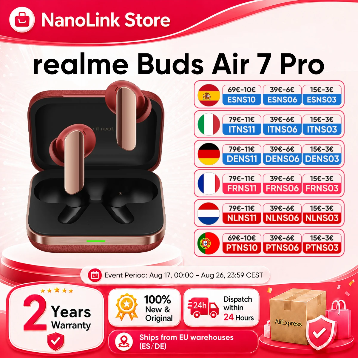 Écouteurs Bluetooth realme Buds Air 7 Pro pour realme 16 Pro plus realme GT 8 Pro 53dB 48 heures d'autonomie de la batterie Hi-Res LHDC 5.0