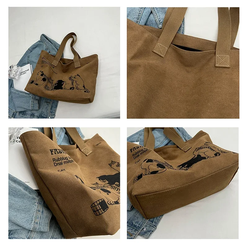 Women's Fashionable Canvas Tote Bag Spacious Durable Shoulder Bag with Zipper Closure Classic Design for Work view 3