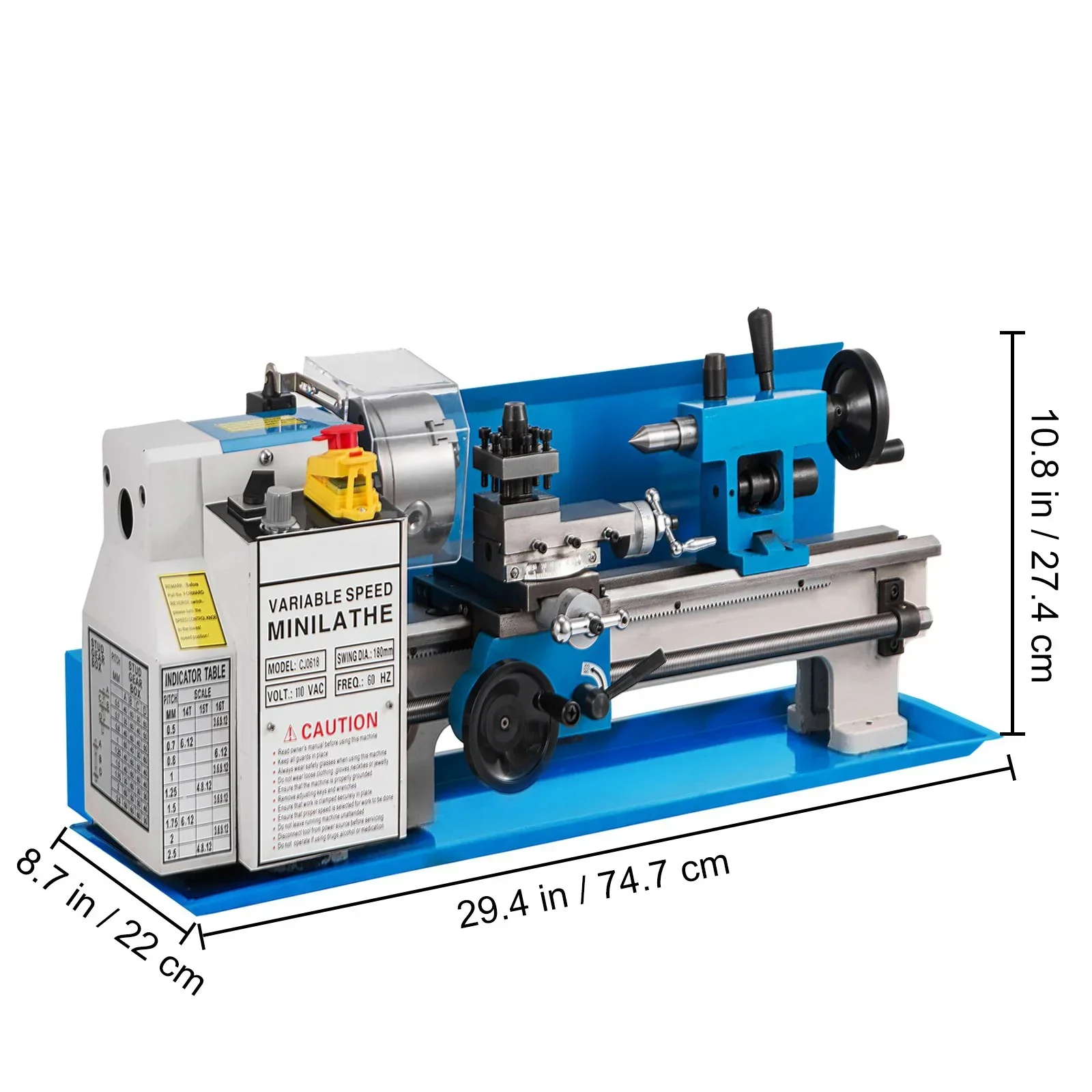 Mini-Metalldrehmaschine | Sihao Mini-Metalldrehmaschine 7"x14" 550W 180x350mm mit variabler Drehzahl und 3-Backen-Futter für Metallbearbeitung, Drehen, Bohren und Gewindeschneiden – Detail 13