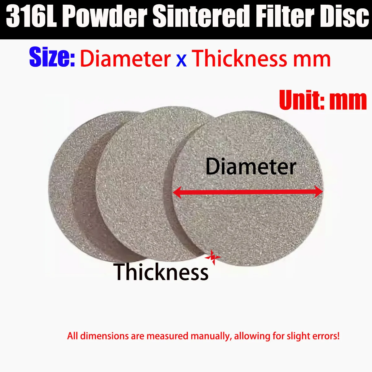 2mm 316L Sintered Stainless Steel Filter Disc Porous Metal Strainer Gas Pneumatic Filter Element Filtration Precision 10-100μm