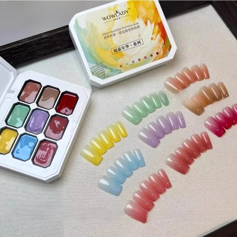 

Палитра гель-лаков для ногтей Macaron, 9 цветов, полупрозрачные, с эффектом градиента, для маникюра, УФ/LED, цветные, для создания узоров на ногтях.