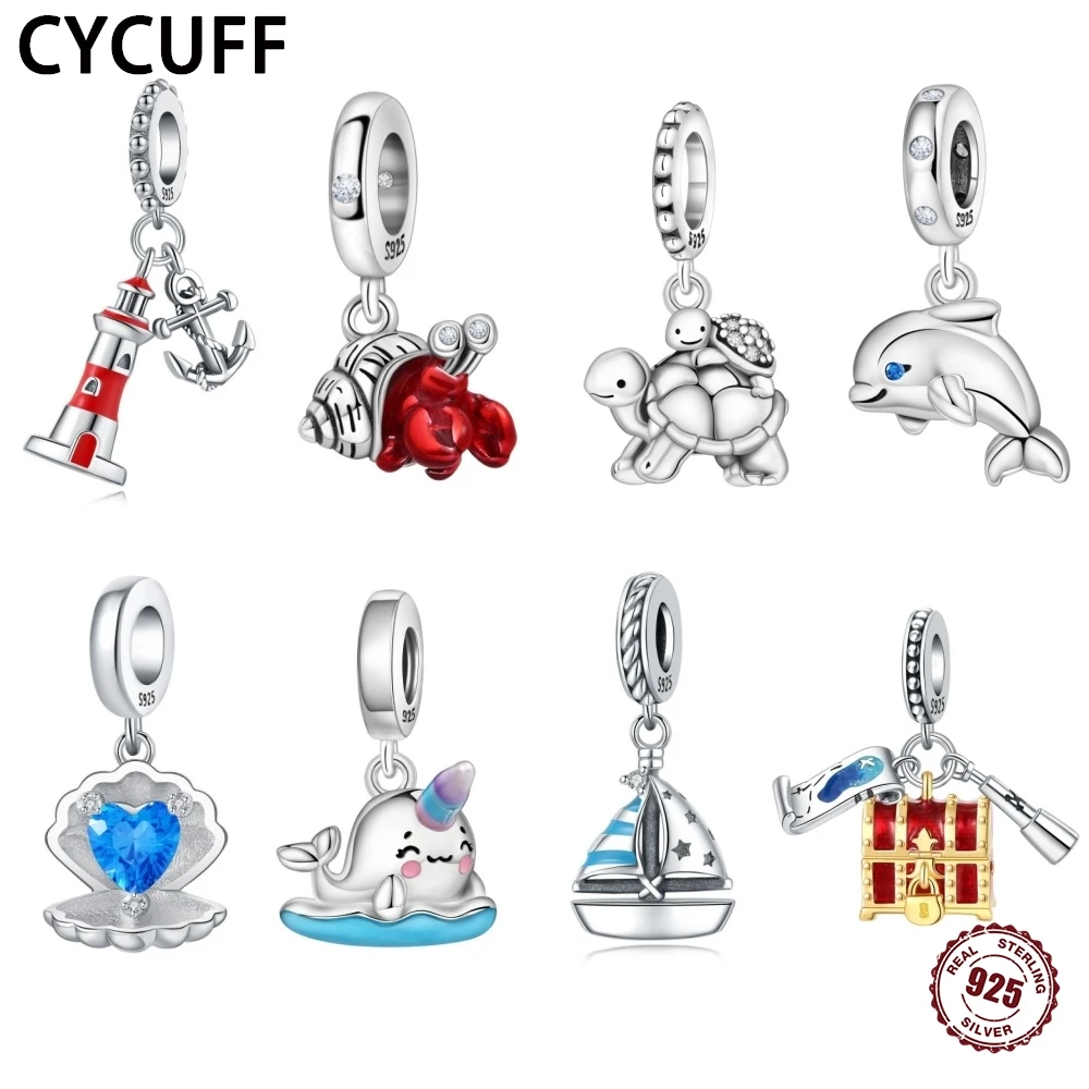 Gran oferta, colgante de sol y luna de la serie Sea World de Color plata 925, cuentas aptas para pulseras originales 925, regalo de joyería DIY