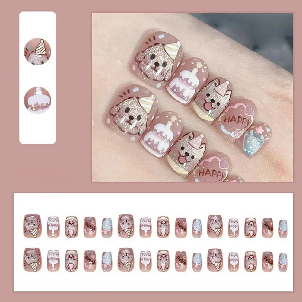 10Pcs Ladies Cute Cat Meow Print Press on Nails Detachable Cute Fake Nails Puppy Detachable Nail Art Nail Patch Short Nail Art