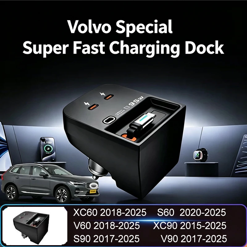 PD Charging Docking Station For volvo XC60 XC90 S90 V90 S60 V60 USB-C Charging Hub Cigarette lighter Interface Plug & Play