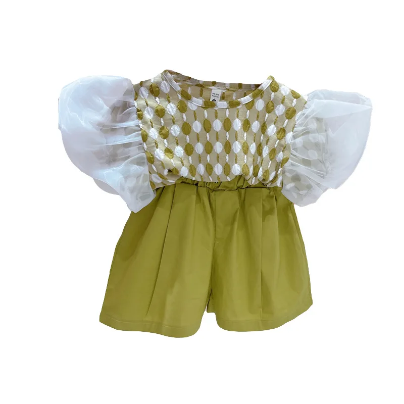 Girls Clothing Set 2022 New Summer Puff Sleeve Top & Shorts 2pcs Child Set Outfits Kids Clothing School Girl Outfit 2 3 4 5 6 7Y