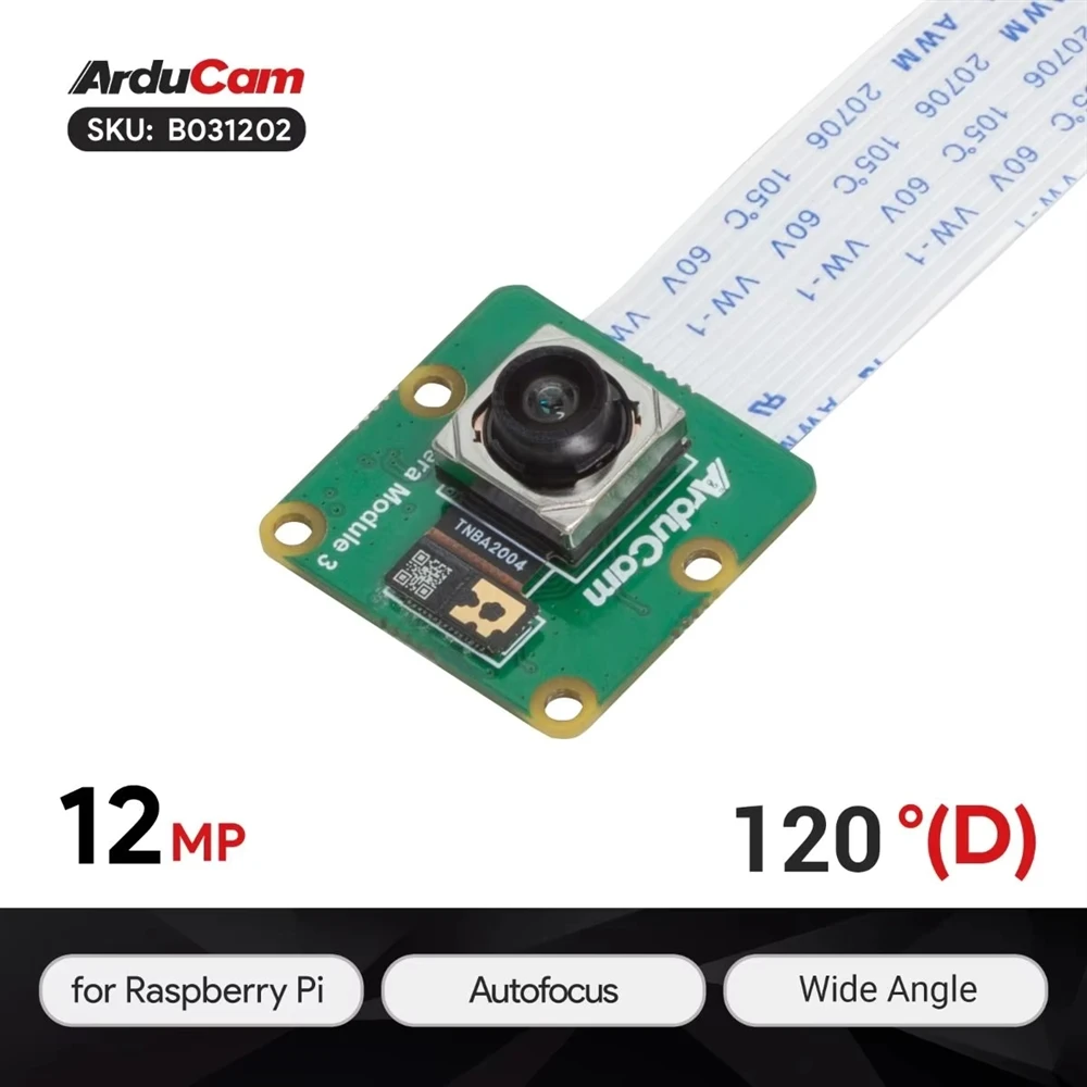 GGDX Chipboard  IMX708 Camera Module 3 B031202 12MP Autofocus Wide Angle for Raspberry Pi, HDR Mode and PDAF Supported