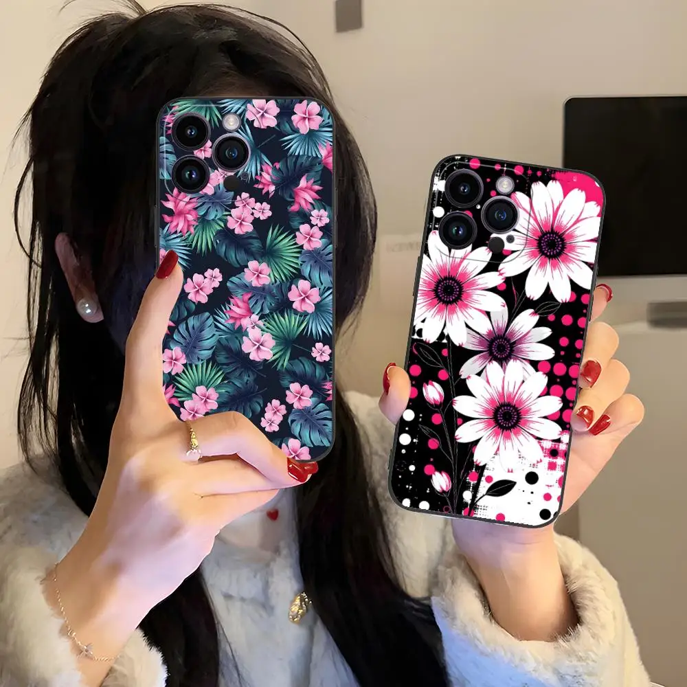 Flowers Art Matte TPU Mobile Phone Case for iPhone 17 16 15 14 13 12 11 X XR XS 8 7 Air Pro Max Plus Mini Colorful Cover