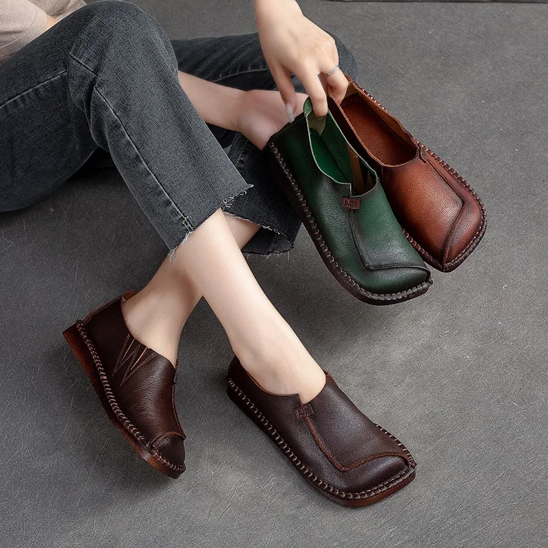 GKTINOO Women Loafers Spring Genuine Leather Comfort Flat Mother Shoes Slip-On Footwear Fashion Female Footwear Zapatos De Mujer