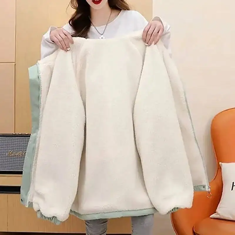 موضة المخملية رشاقته الدافئة 2025 جديد غير رسمي فضفاض مقنع يندبروف الدانتيل متابعة جيوب الرسالة معاطف قطنية متعددة الاستخدامات #3