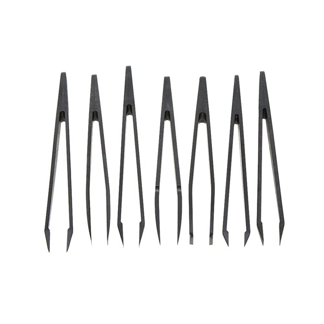 7 Stück schwarzer Kunststoff anti statische Flach boden Pinzette Handwerkzeug Set