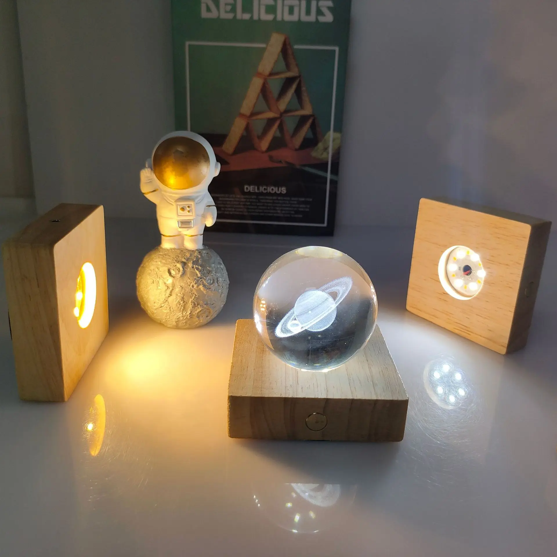 Solid Wood Charging Luminous Base for Night Light