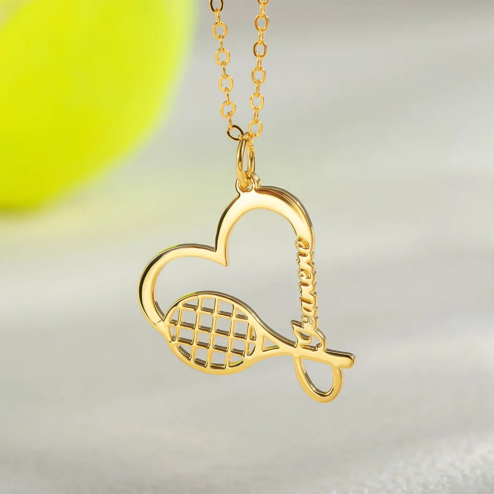 

Personalized Heart Shaped Necklace Women Gold Tennis Racket Pendant Custom Charm Necklace Neck Chain Cute Gift Tennis Players