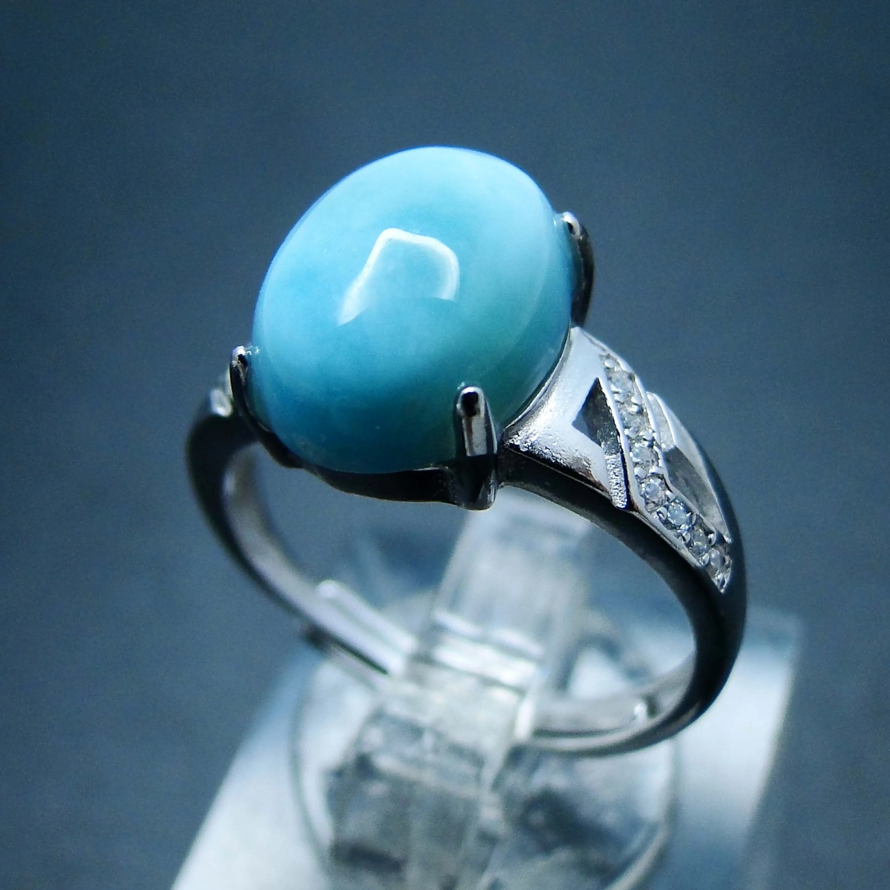 100% 925 Sterling Silver Fine Jewelry Natural Dominica Larimar Ring For Engagment Wedding Ring Gift