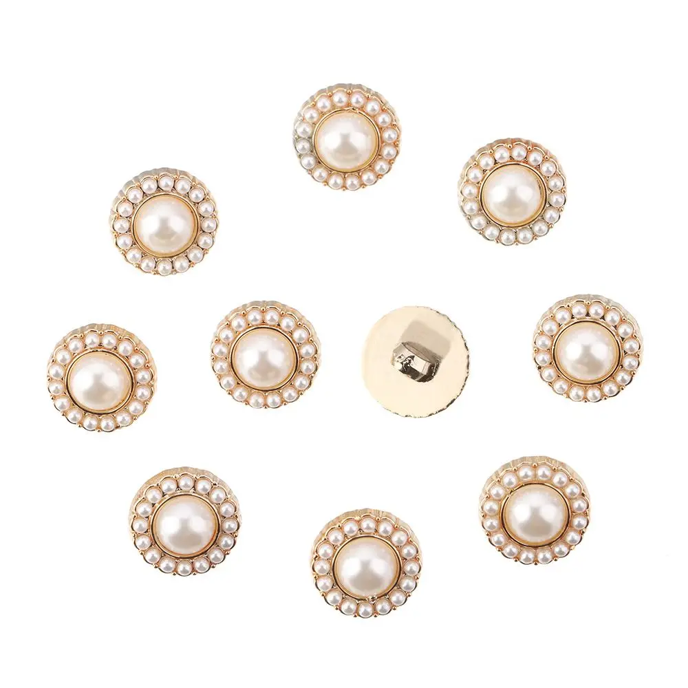 10Pcs Alloy Pearl Clothing Buttons DIY Clothing Sewing Button Needlework Handmade Accessories Decorative Sewing Accessories