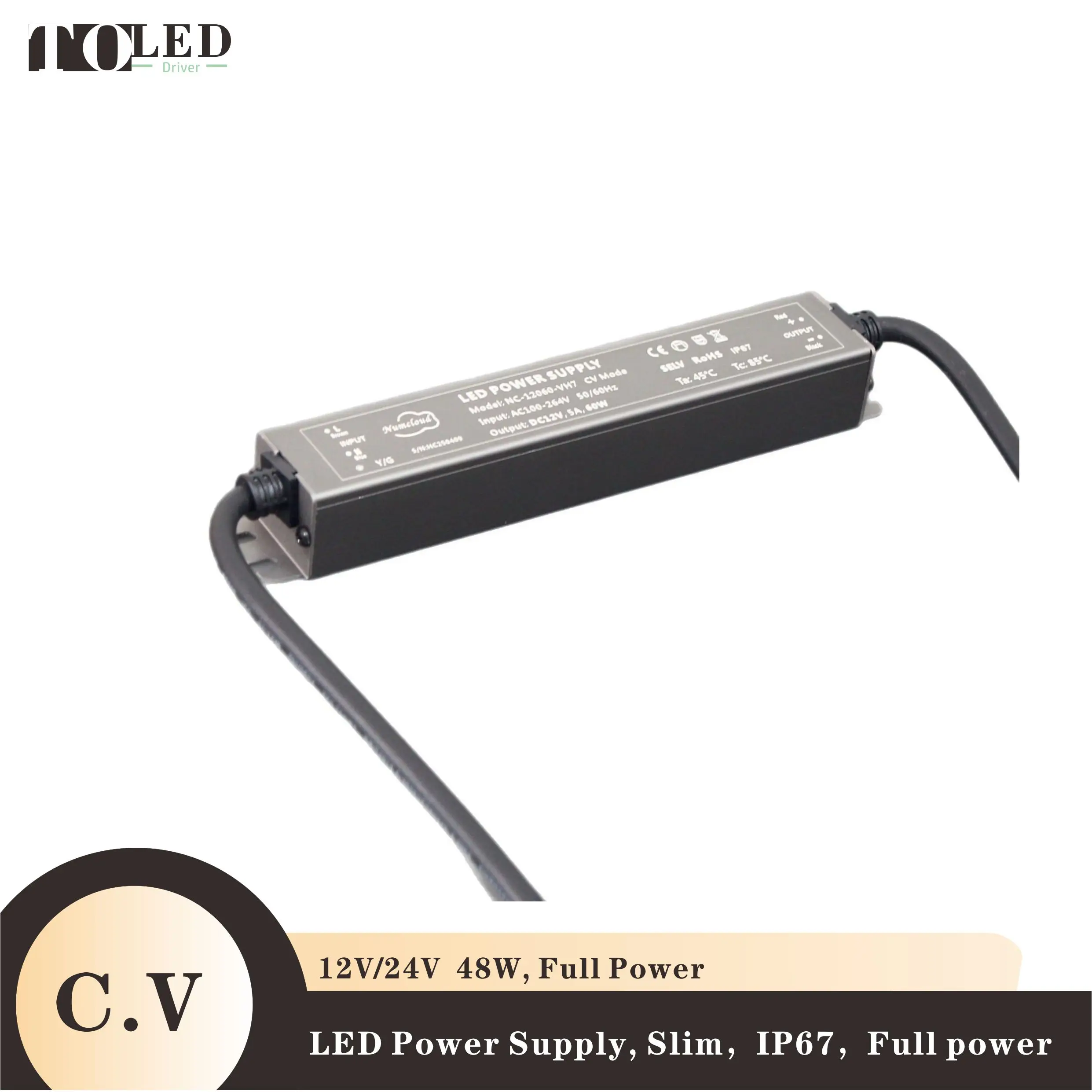 C.V DC12V/24V 48W slim LED driver switching power supply lighting transformer waterproof IP67 universal AC100-265V