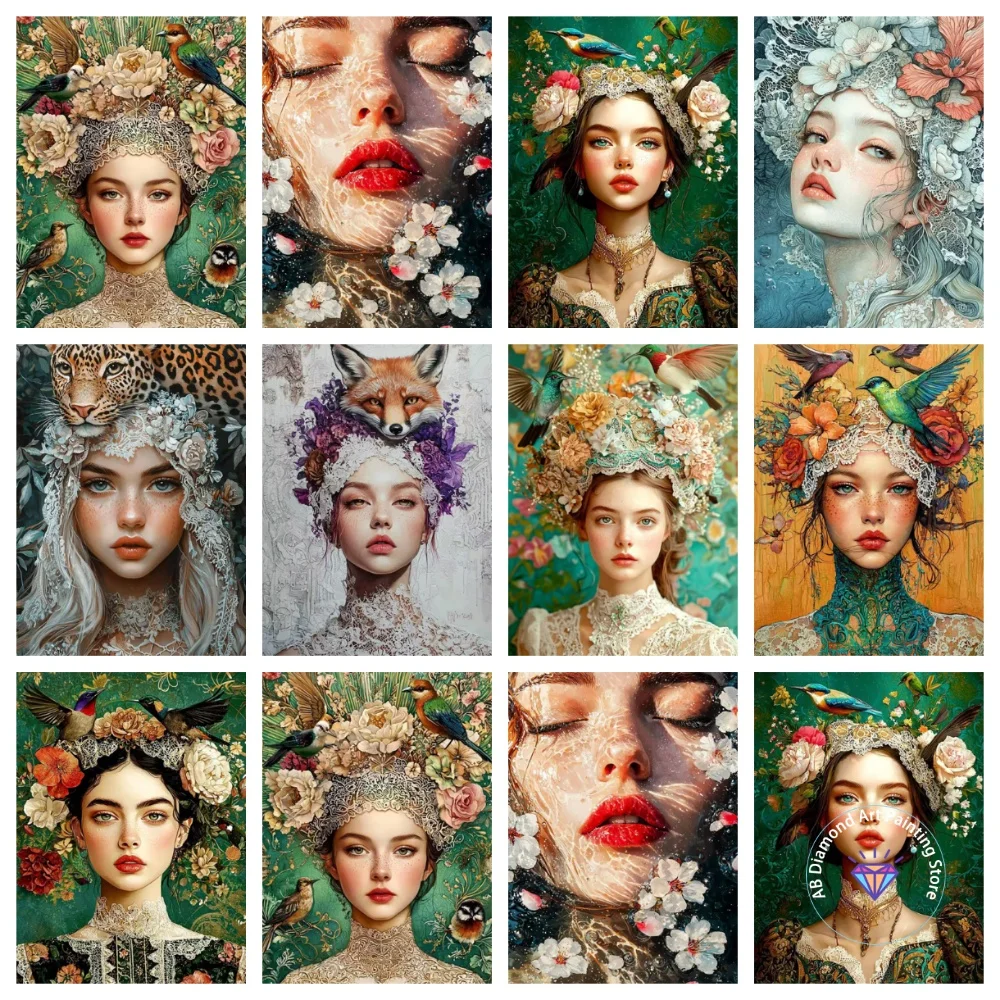 

New Woman Flowers and Birds AB Diamond Painting Kit Square Round Diamond 5D DIY Mosaic Handmade Art Adult Gift Home Decoration