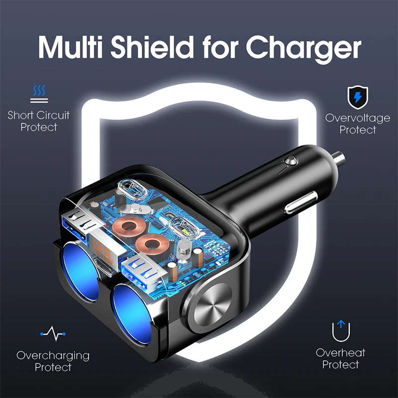 car multiple cigarette socket adapter BUVAYE Cigar Jack Socket Adapter Auto Cigarette Lighter QC3.0 Fast Charger  Dual USB Multi-function Socket Splitter for Car Truck