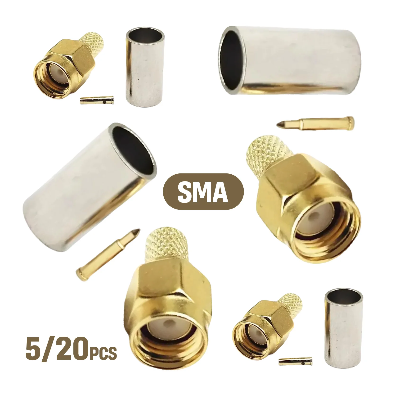 

5 шт. SMA штекер обжимной для RG58 LMR195 RG400 RG142 LMR400 50-3 кабель RF разъем