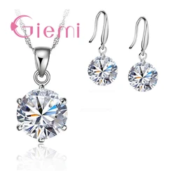 Delicate Round Crystal Necklace Earrings For Mother Women Anniversary Gift Jewellery Set 925 Sterling Silver