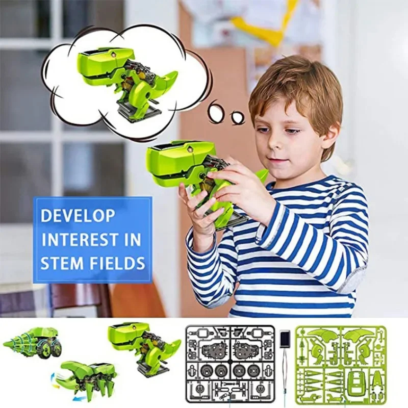 Brinquedo movido a energia solar montagem dinossauro brinquedo movido a energia solar três em um robô experimento haste crianças meninos e meninas brinquedos em inglês