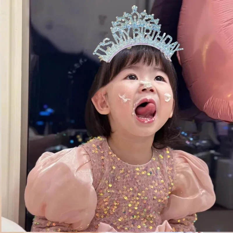 

16Pcs Diamond Pearl Crown Headband Happy Birthday Hairband Birthday Photo Props Children's Birthday Party Decoration Supplies