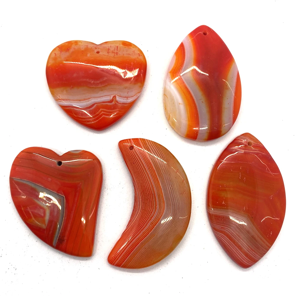 5 Pcs Exquisite Natural Stone Moon Shape Agate Pendant 25-55mm Color Charm Fashion Cute DIY Necklace Stud Earrings Accessories