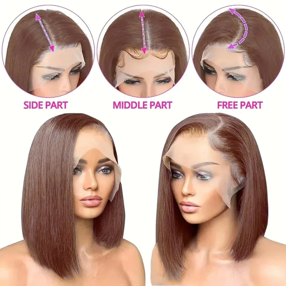 10 12 Inch Chocolate Brown Bob Wig 13x4 HD Lace Frontal Wigs Real Human Hair Brazilian Brown Colored Transparent Lace Front Wigs image 5