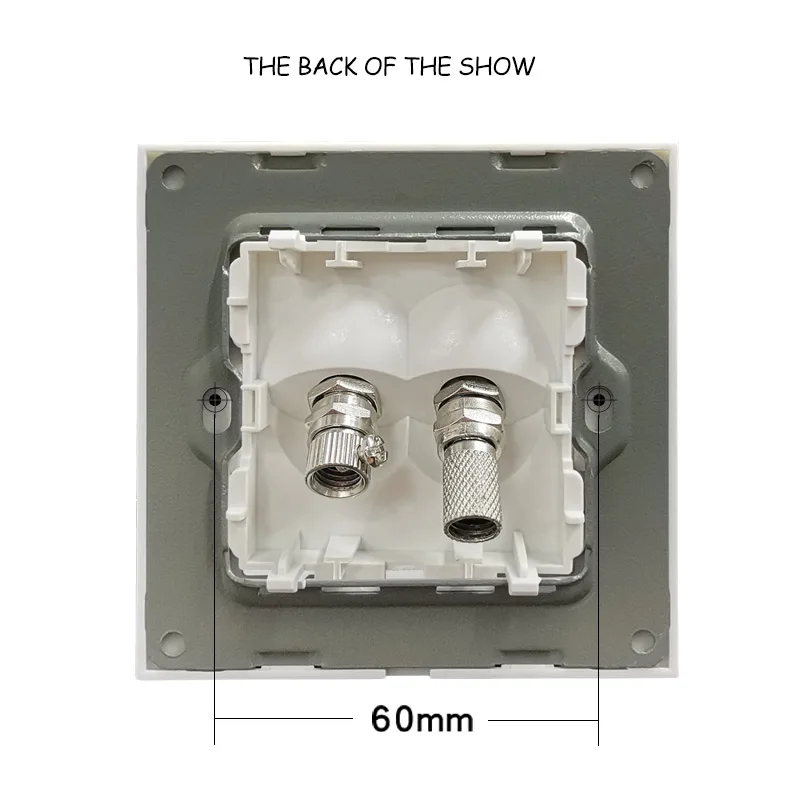 novski TV socket, female connector with satellite output, tempered crystal glass panel, 4 colors, white, black, gray, gold