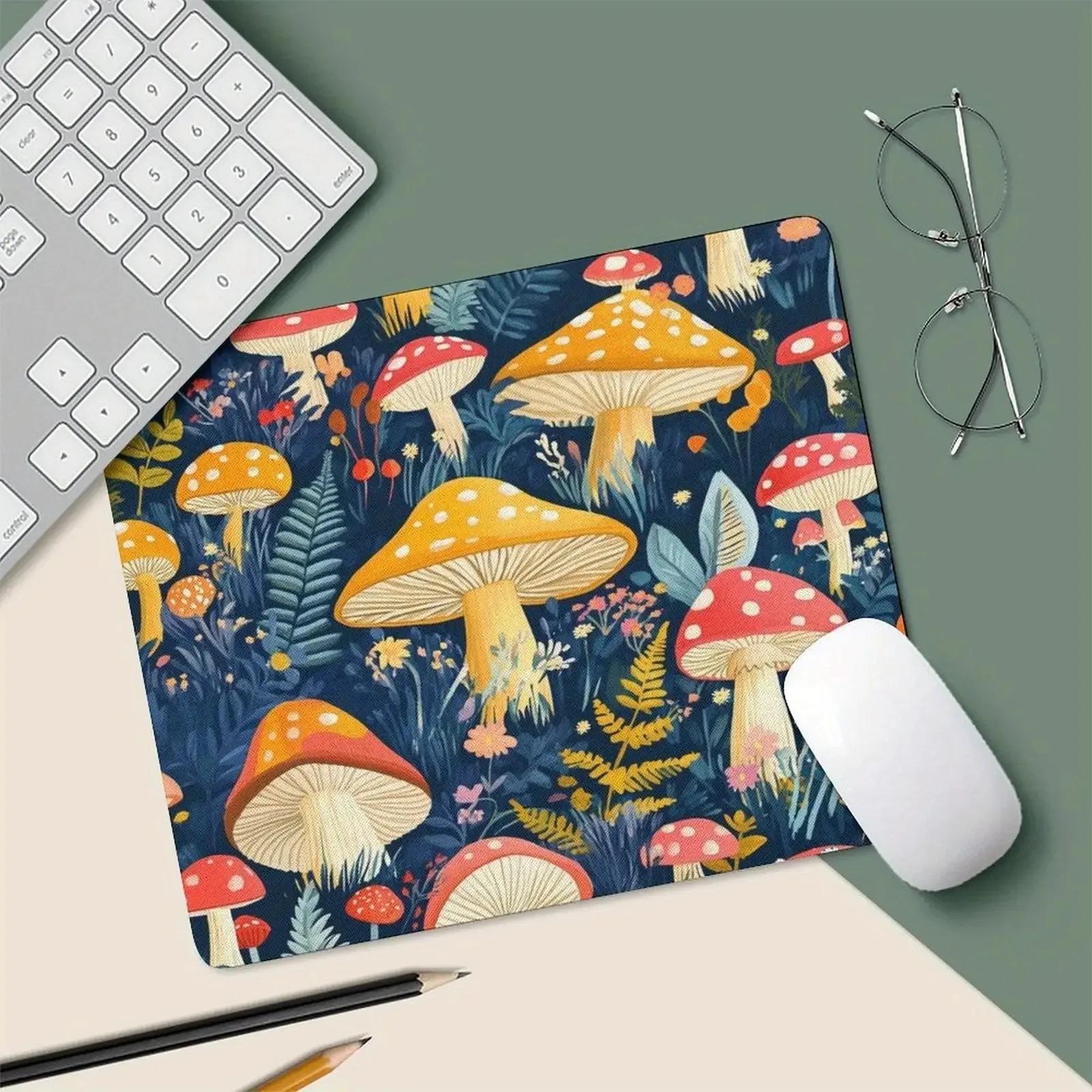 

Mushroom Forest pattern-themed mouse pad, anti-slip small size, universal computer game accessory for office gamers