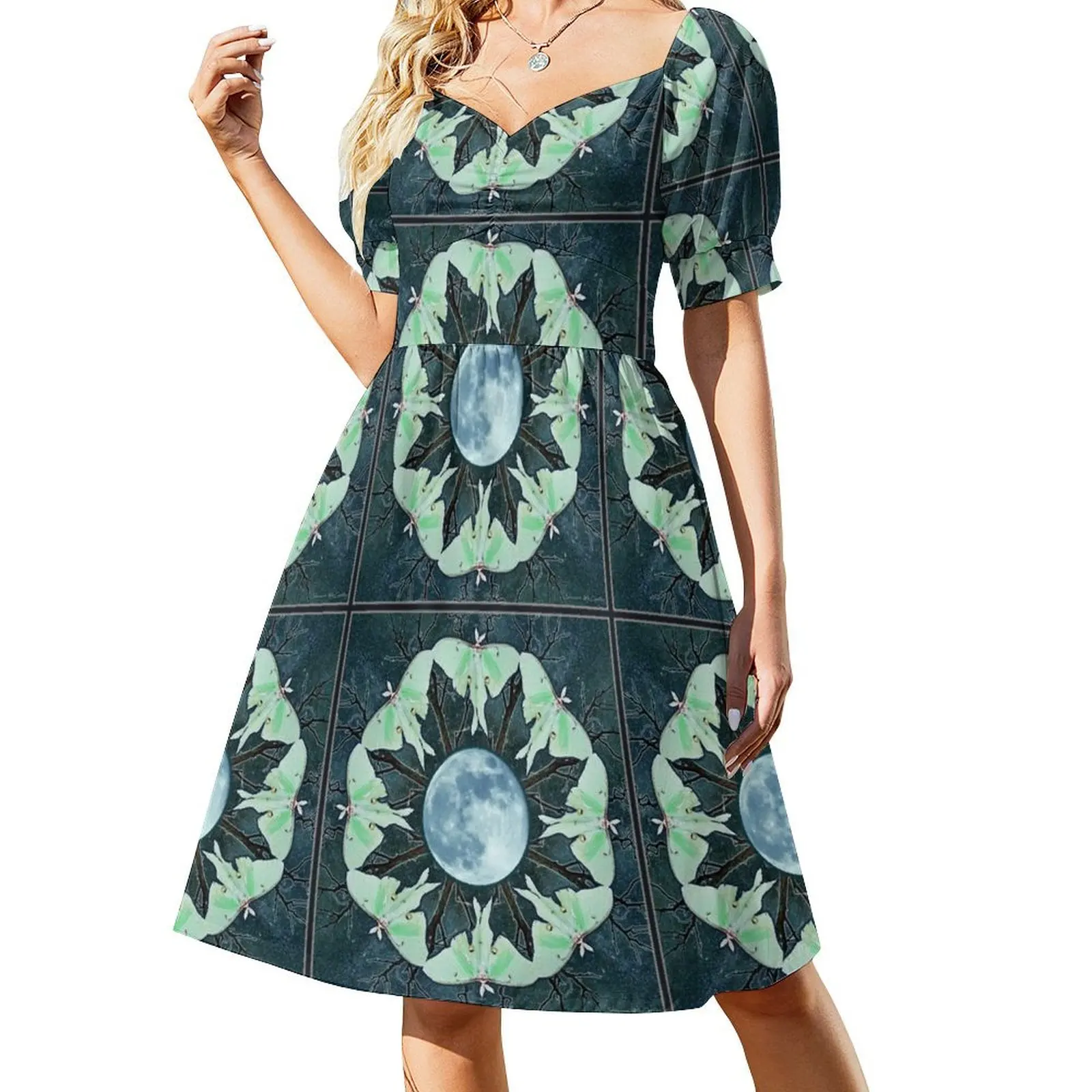 

Luna Moth and Full Moon Mandala Short Sleeved Dress summer outfits for women 2025 Evening dresses Evening gown Dress