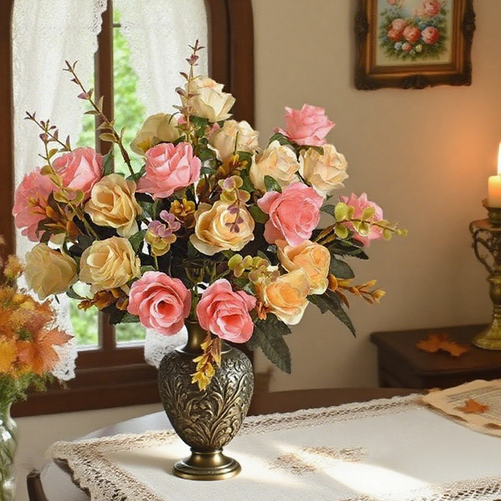 

12Pcs Silk rose Artificial Flowers Wedding Home Room Table Decoration bridal Bouquet Craft Scrapbooking Wreaths Accessories Wall