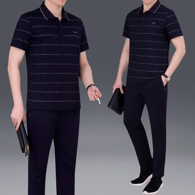 

Элитный летний спортивный костюм для мужчин среднего возраста 2024 года, новинка, мужская футболка с коротким рукавом, одежда для отцов, тонкий хлопок с добавлением полиэстера