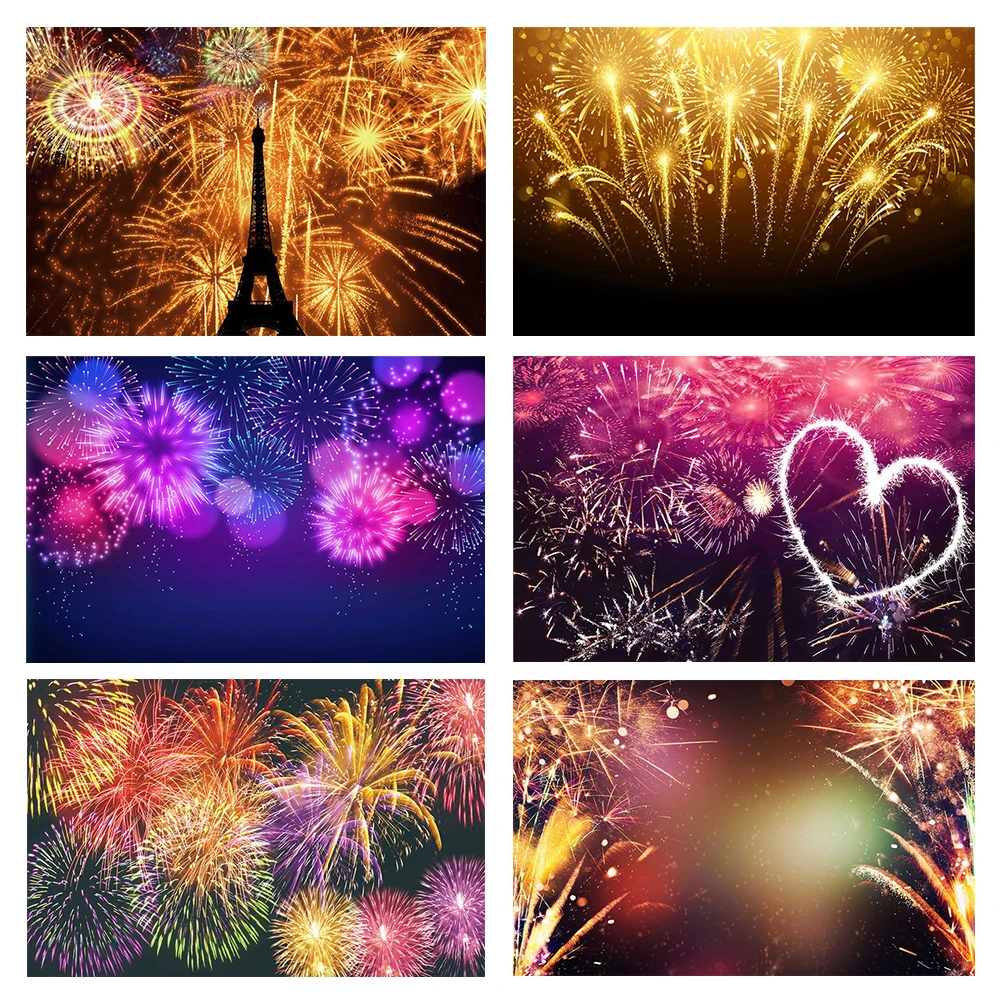 Colorful Fireworks Celebrate Happy New Year Birthday Portrait Photo Background Photographic Backdrop for Photo Studio