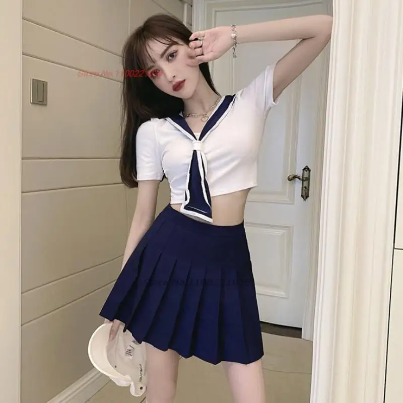 2024 japanese school uniforms college middle school student girls navy costume sexy jk suit sailor blouse+pleated skirt set