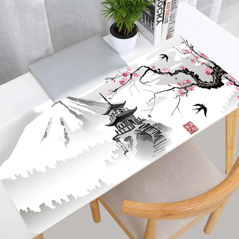 Hot Extended Mouse Pad Gamer Keyboard Desk Japanese Cherry Blossom Mouse Mat Laptop Gaming Accessories Lock Edge Large Mousepads