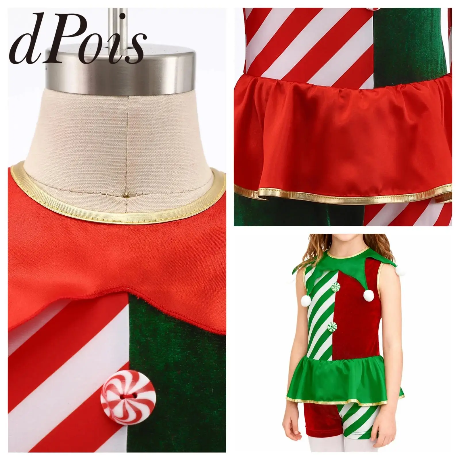 

Jumpsuit Boys Girls Striped Xmas Costumes Dance Unitard Children Cosplay Candy Cane New Year Carnival Christmas Elf Costume