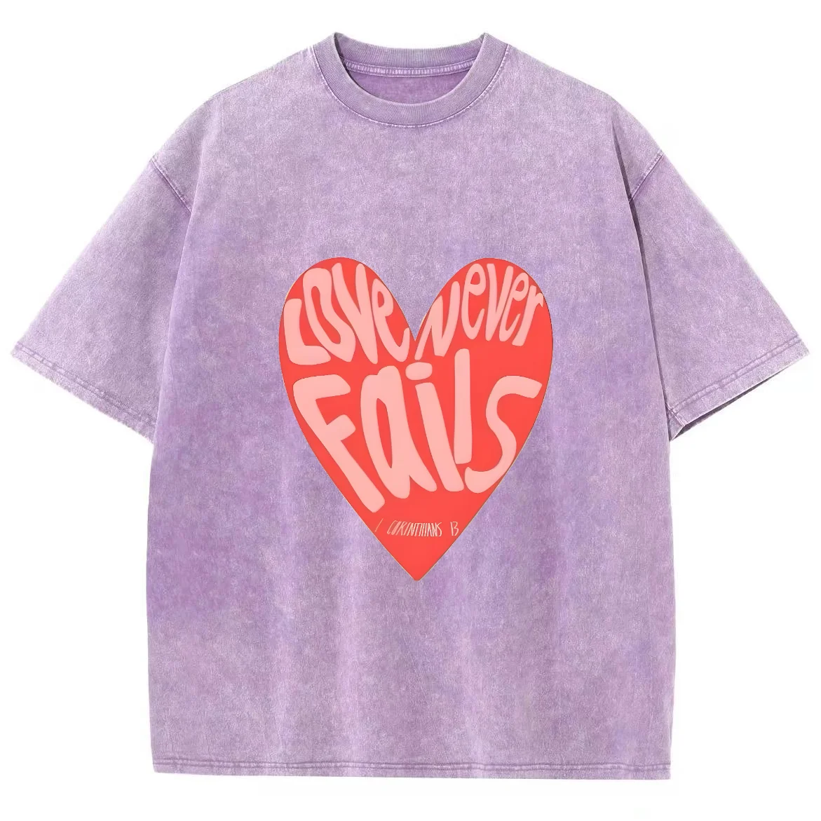 Love Never Fails Y2K Washed Short Sleeve TShirt, Cartoon Creative Printed Unisex Vintage Streetwear New Fashion Casual Plus-Size