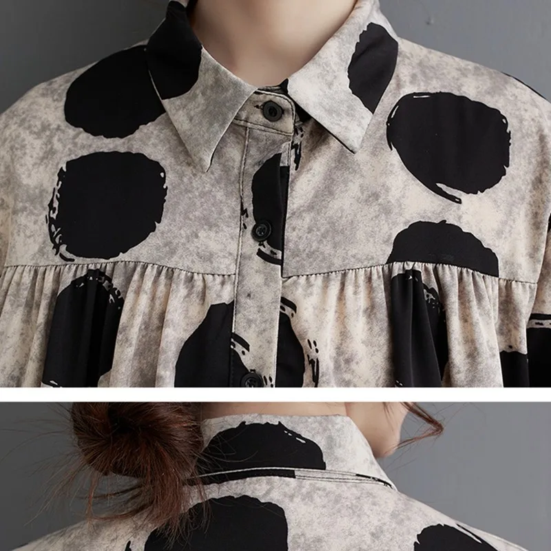 Camisa informal de manga larga para mujer, Tops holgados de estilo coreano Vintage con estampado de lunares, B3240, novedad de primavera 2024