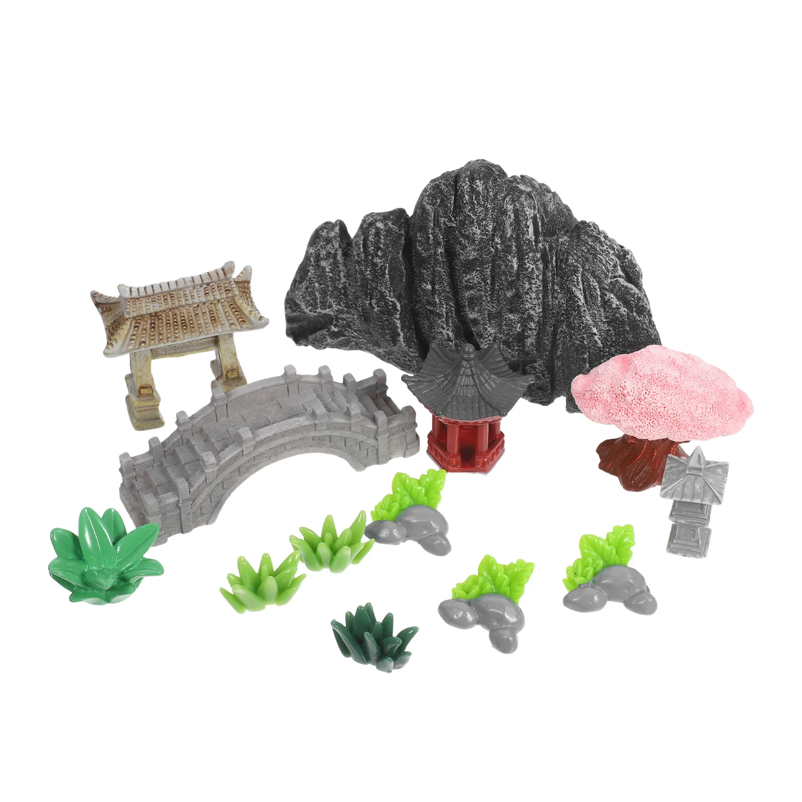 

13pcs Miniature Landscape Rockery Mountain Statue Chinese Style Bonsai Resin Ornament For Indoor Desk Shelf Decor Fake Mountain
