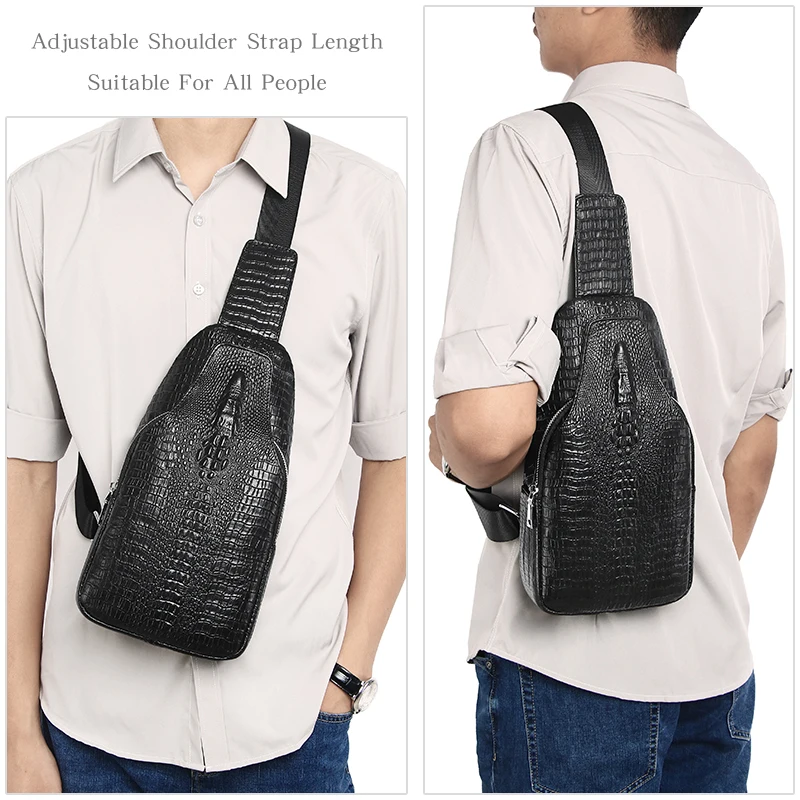 Men's Genuine Crocodile-Textured Leather Chest Bag – Durable Crossbody Sling Pack for Travel, Commuting & Daily Use
